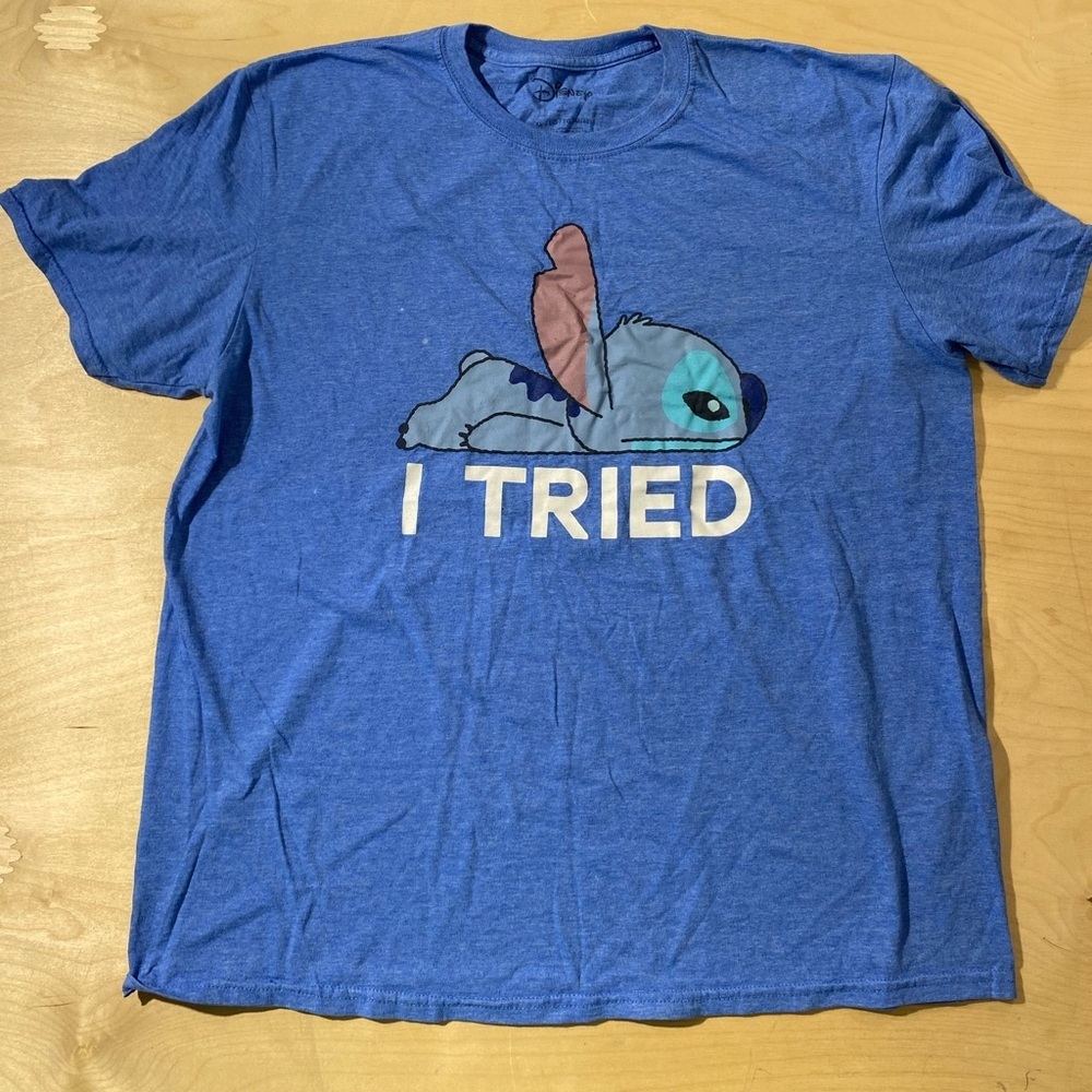 Disney Blue Graphic T-Shirt with Stitch Design XL (LY)